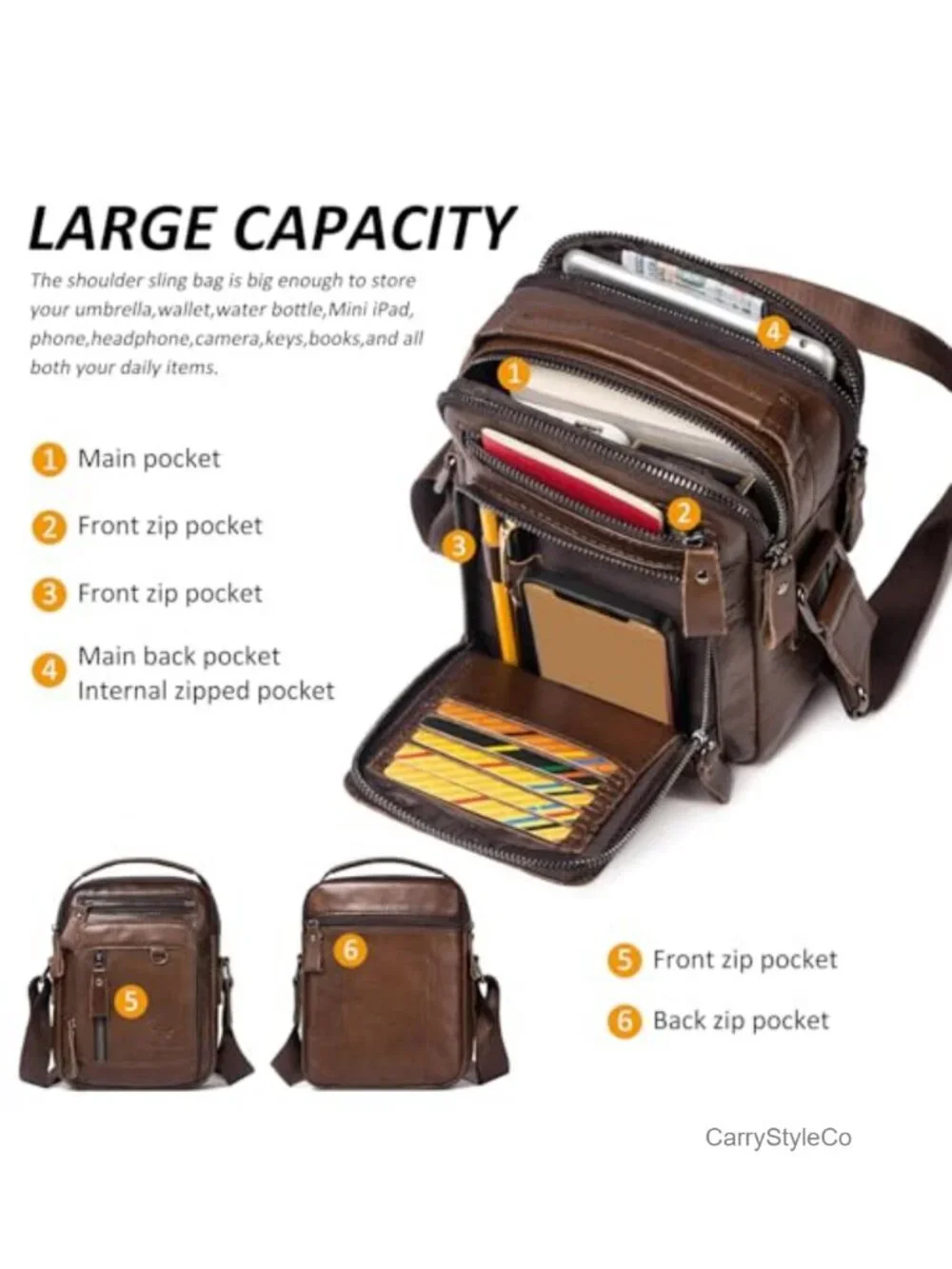 Men's Leather Messenger Bag Crossbody Shoulder Handbag Satchel
